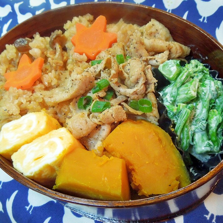キノコの炊き込みご飯とカボチャの彩り弁当 レシピ 作り方 By ミルク白うさぎ 楽天レシピ キノコの炊き込みご飯とカボチャの彩り弁当 レシピ 作り方 By ミルク白うさぎ 楽天レシピ
